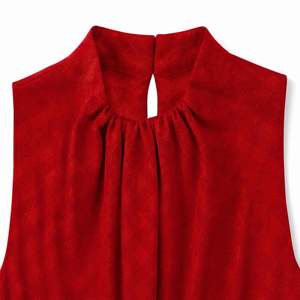 Martin Grant Paris 100% Silk Red Jacquard Sleeveless Dress | Stand Collar | NWT - Picture 3 of 11